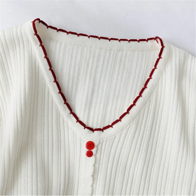 "V-NECK SINGLE-BREASTED KNITTED" TEE D073001
