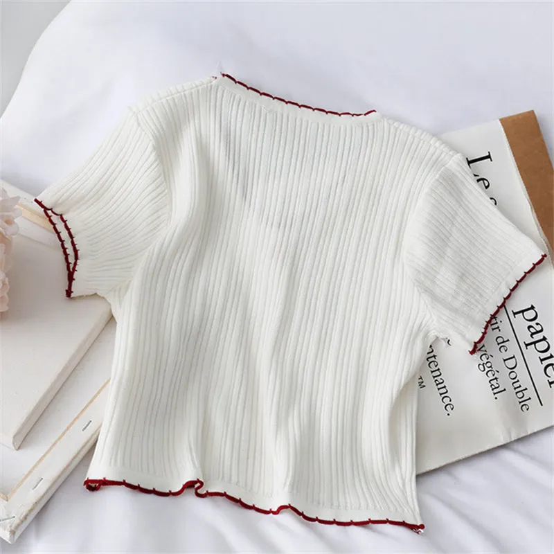 "V-NECK SINGLE-BREASTED KNITTED" TEE D073001