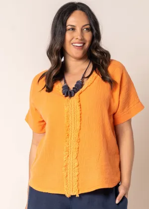 Rayleen Linen Top in Sunset Orange