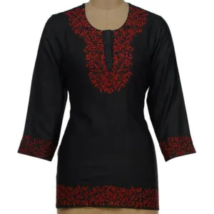 Red & Black Tussar Cotton Kurta