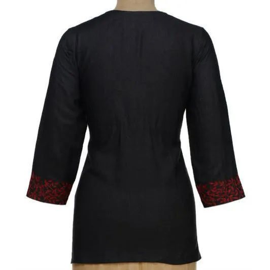 Red & Black Tussar Cotton Kurta