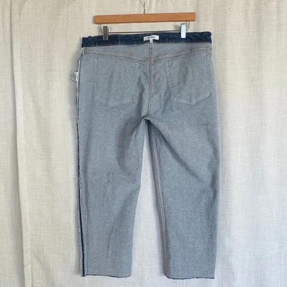 Re/done High Rise Straight Leg Raw Hem Crop Stretch Blue Denim Jeans Size 32