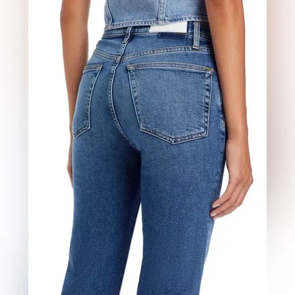 Re/Done Ultra High Rise 70s Stove Pipe Jeans 32 Medium Blue Straight Leg Raw Hem