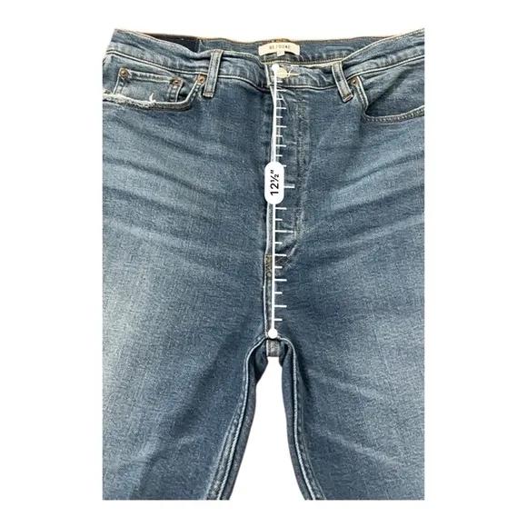 Re/Done Ultra High Rise 70s Stove Pipe Jeans 32 Medium Blue Straight Leg Raw Hem