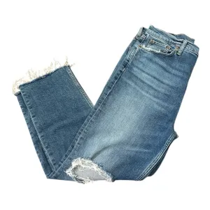 Re/Done Ultra High Rise 70s Stove Pipe Jeans 32 Medium Blue Straight Leg Raw Hem