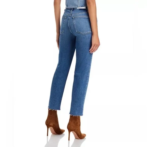 Re/Done Ultra High Rise 70s Stove Pipe Jeans 32 Medium Blue Straight Leg Raw Hem