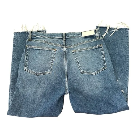 Re/Done Ultra High Rise 70s Stove Pipe Jeans 32 Medium Blue Straight Leg Raw Hem