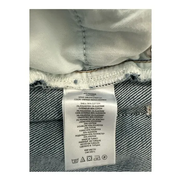 Re/Done Ultra High Rise 70s Stove Pipe Jeans 32 Medium Blue Straight Leg Raw Hem