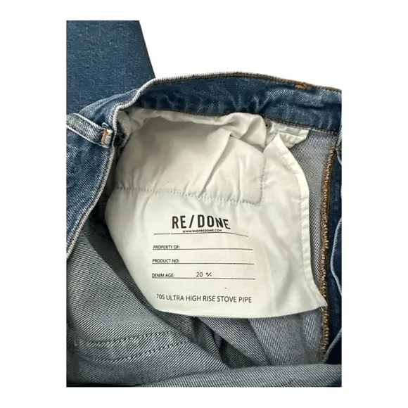 Re/Done Ultra High Rise 70s Stove Pipe Jeans 32 Medium Blue Straight Leg Raw Hem