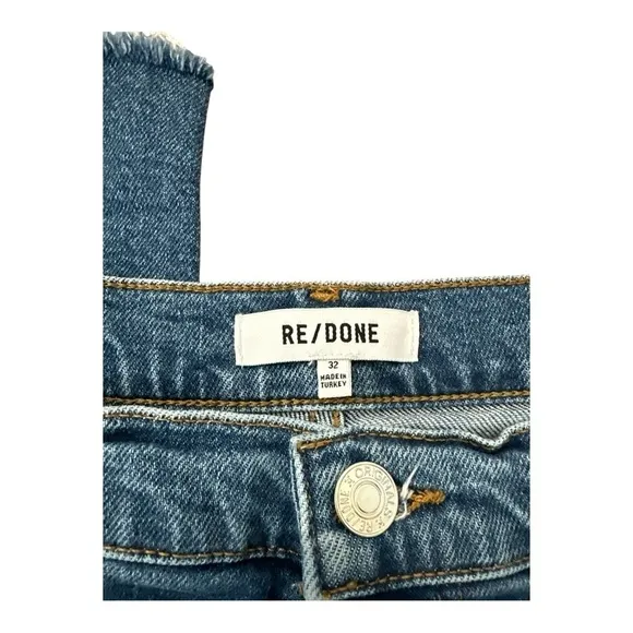 Re/Done Ultra High Rise 70s Stove Pipe Jeans 32 Medium Blue Straight Leg Raw Hem