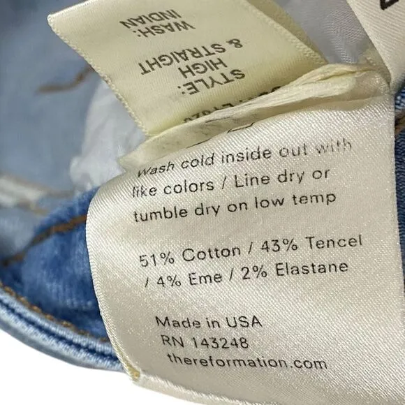 Reformation High &amp; Straight Jeans Womens 27 (25x27) Blue Denim Indian Wash USA