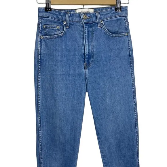 Reformation High &amp; Straight Jeans Womens 27 (25x27) Blue Denim Indian Wash USA