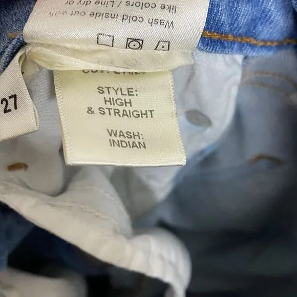 Reformation High &amp; Straight Jeans Womens 27 (25x27) Blue Denim Indian Wash USA