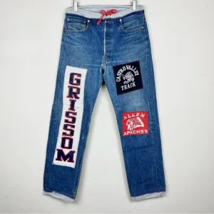 Riley Custom Patchwork Medium Wash Straight Leg High Rise Levi Blue Jeans