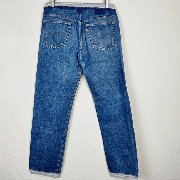 Riley Custom Patchwork Medium Wash Straight Leg High Rise Levi Blue Jeans