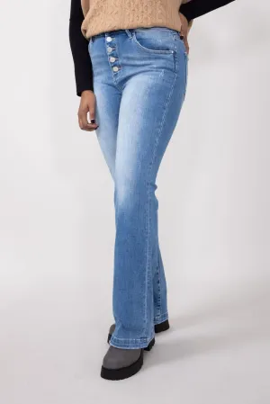 Risen High-Rise Light Wash Button Down Bootcut Jeans for Women | RDP5521-LT