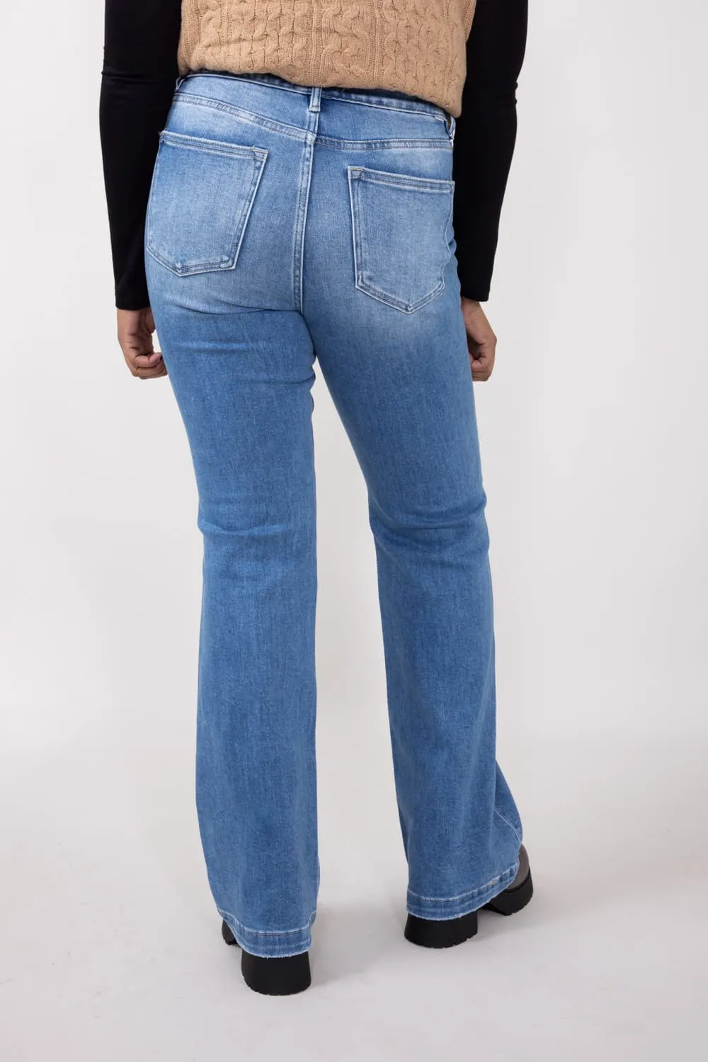 Risen High-Rise Light Wash Button Down Bootcut Jeans for Women | RDP5521-LT