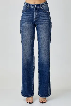 Risen Mid-Rise Dark Straight Leg Jeans