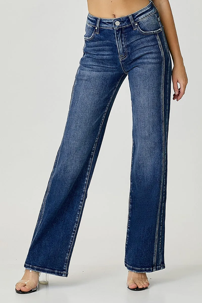 Risen Mid-Rise Dark Straight Leg Jeans