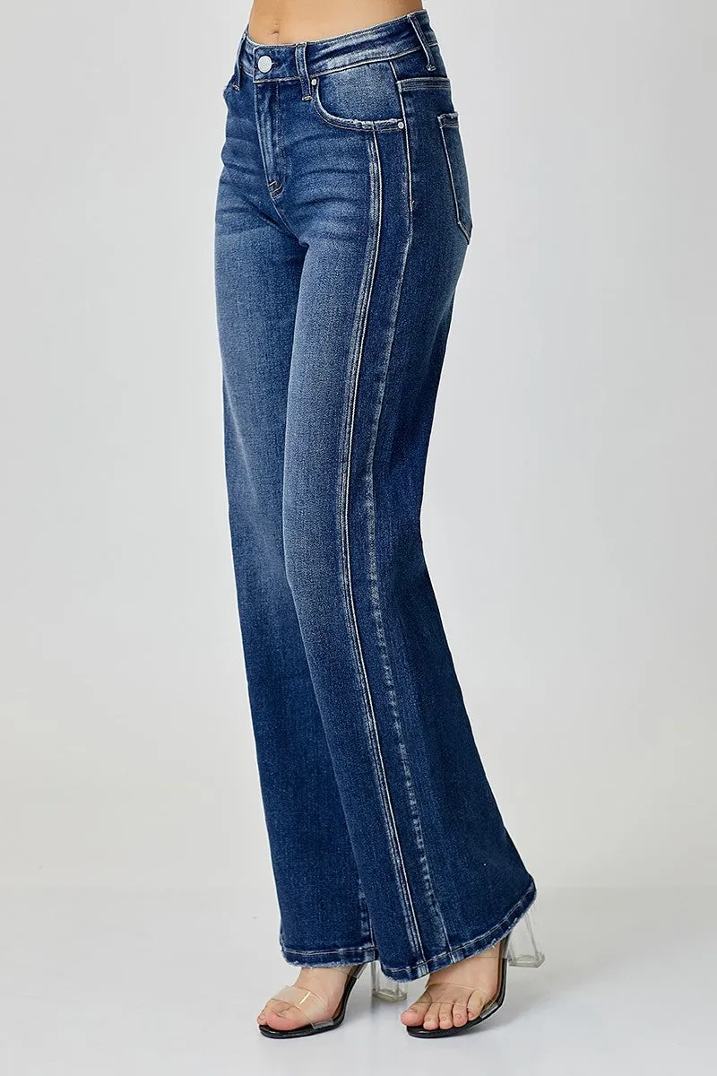 Risen Mid-Rise Dark Straight Leg Jeans