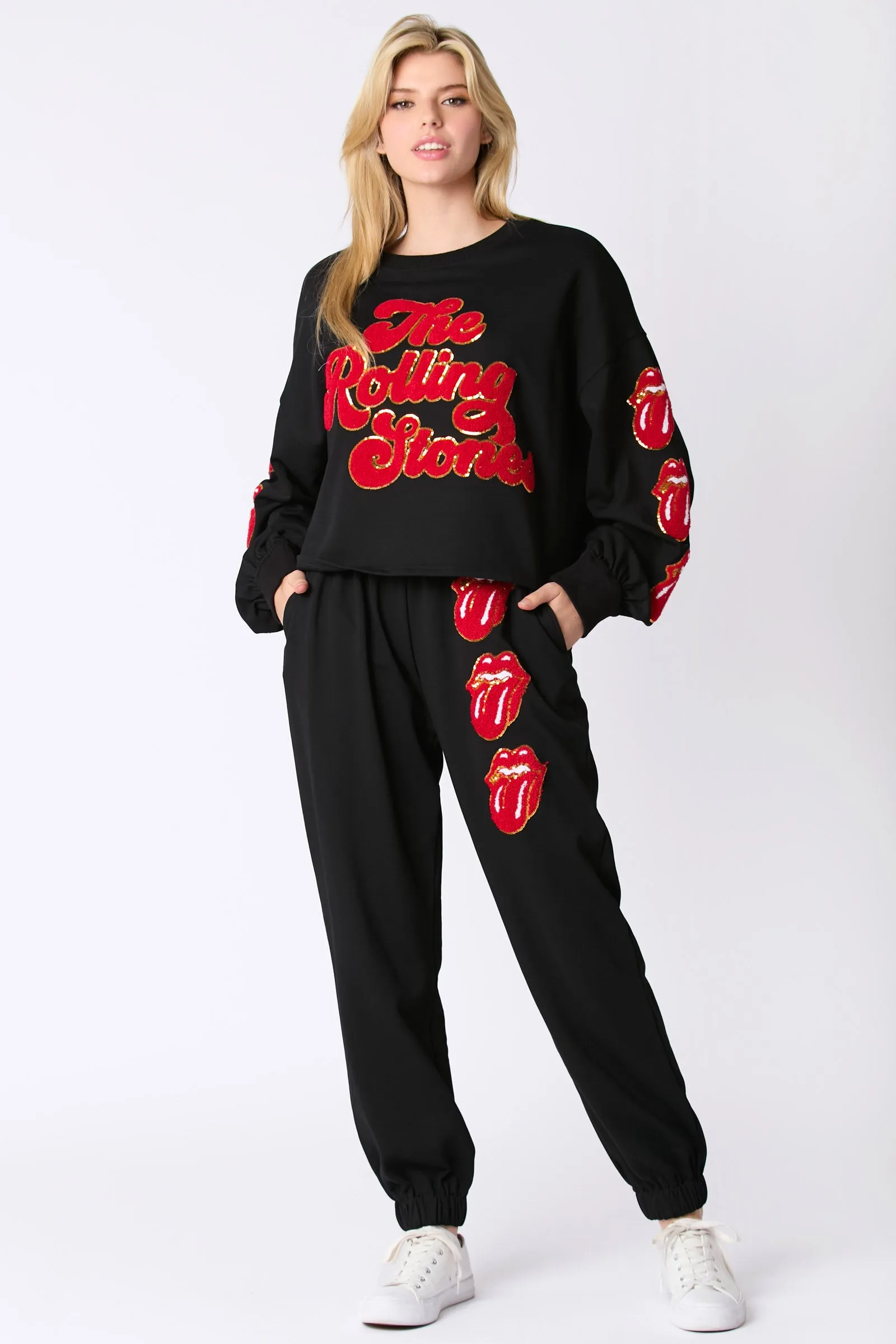 ROLLING STONES TOWEL& SEQUINS EMBO DETAIL JOGGER SWEATPANTS