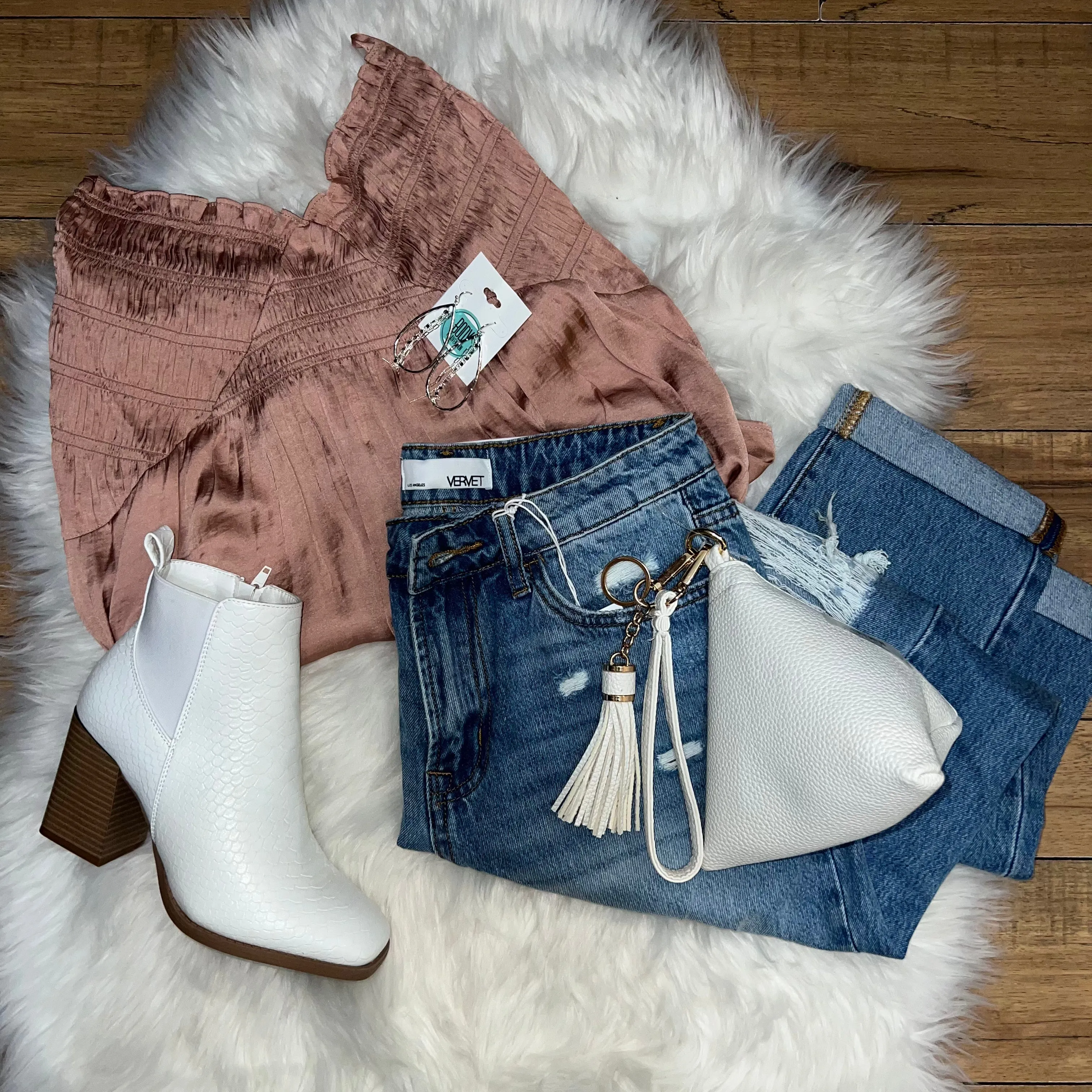 Rose Scrunched V-Neck Top