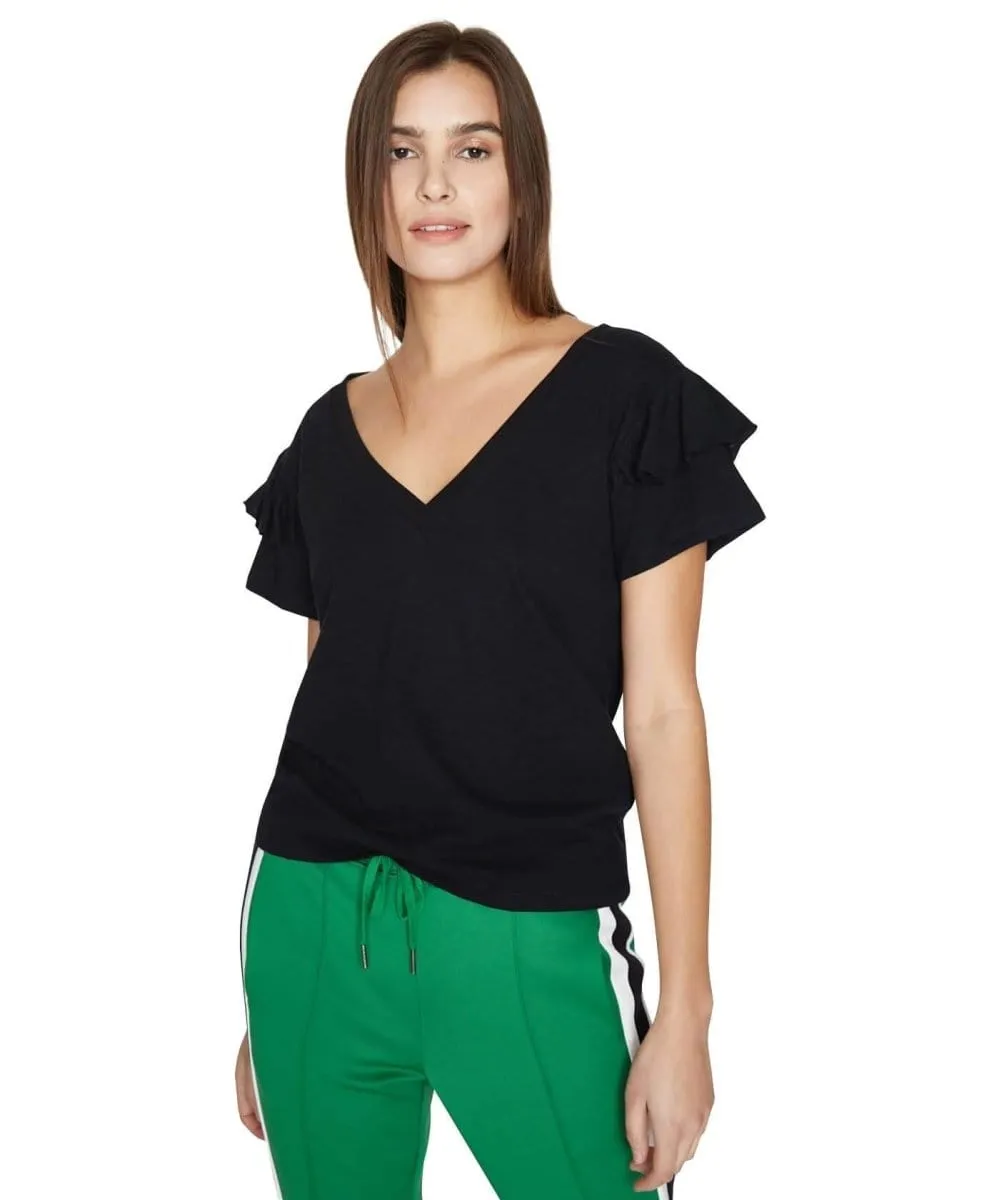 Ruffle V-Neck, Black