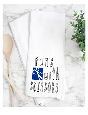 runs with scissors- humorous tea kitchen towel LG