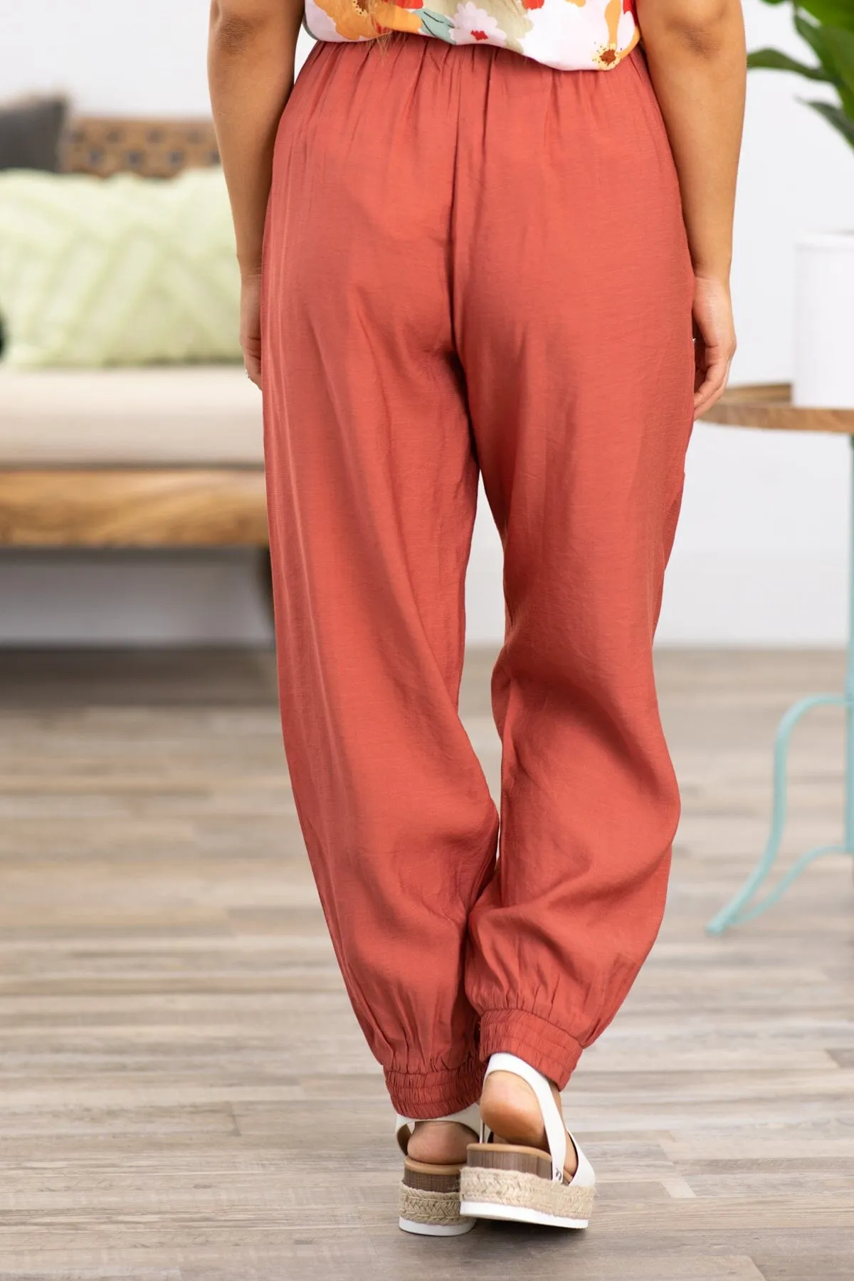 Rust Drawstring Waist Jogger Pants