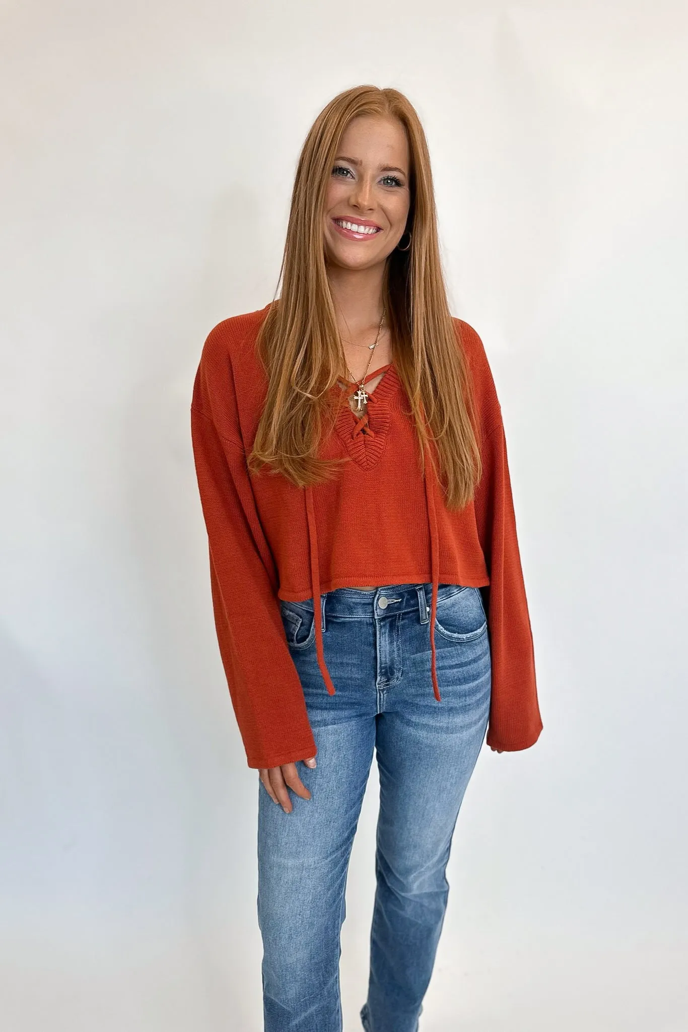 Rust Lace Up Sweater- FINAL SALE