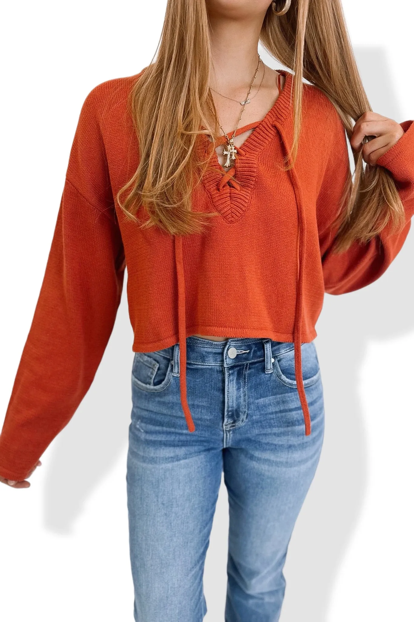 Rust Lace Up Sweater- FINAL SALE