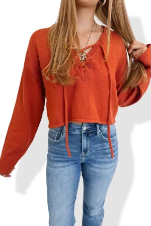 Rust Lace Up Sweater- FINAL SALE