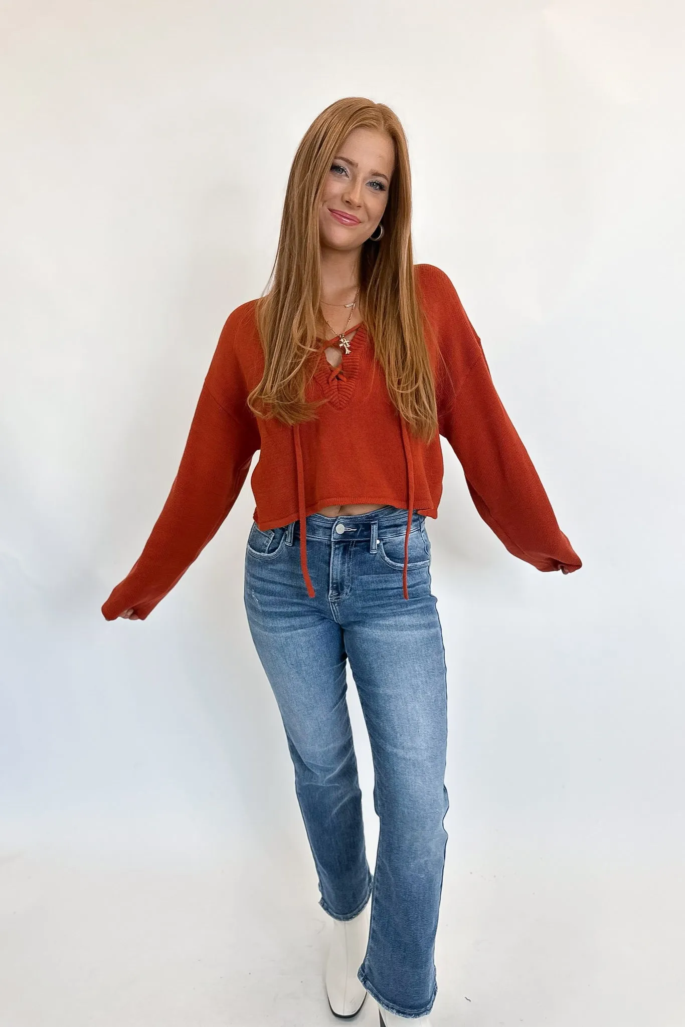 Rust Lace Up Sweater- FINAL SALE