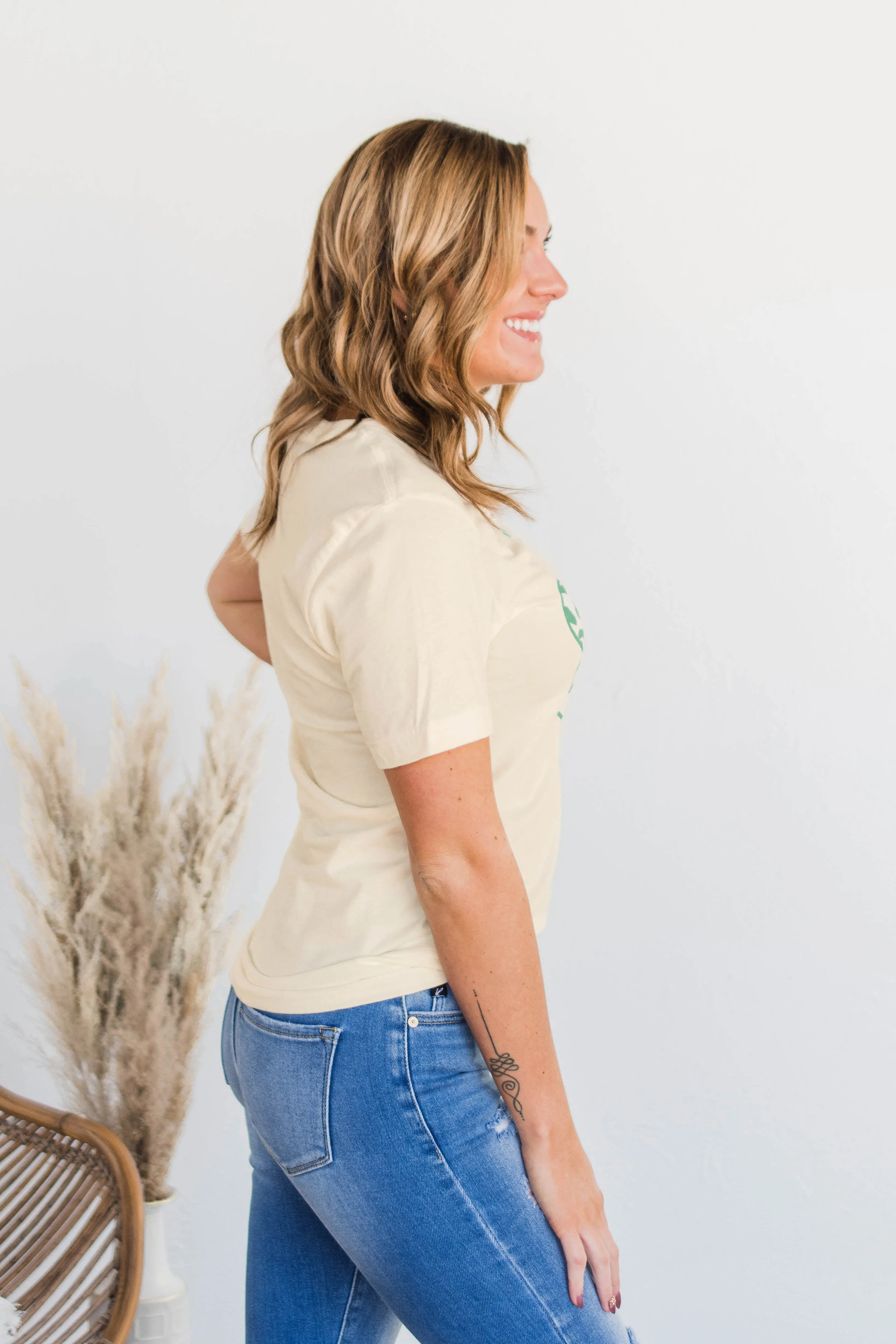 Say A Wish Leopard Shamrock Tee- Cream