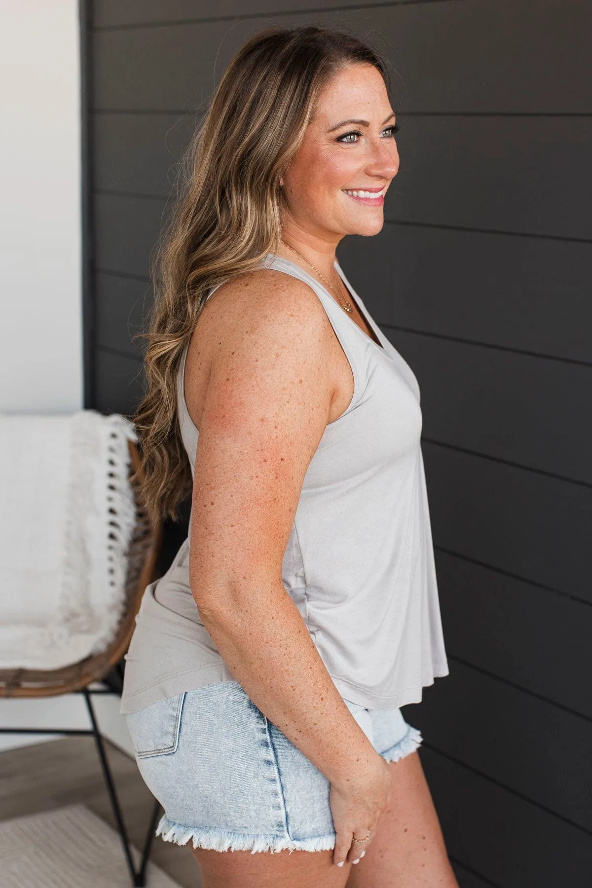 Searching For Joy V-Neck Tank Top- Pebble