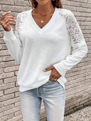 Sophia Lace Detail V-Neck Long Sleeve Top