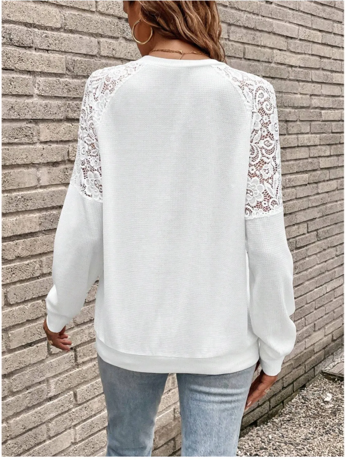 Sophia Lace Detail V-Neck Long Sleeve Top
