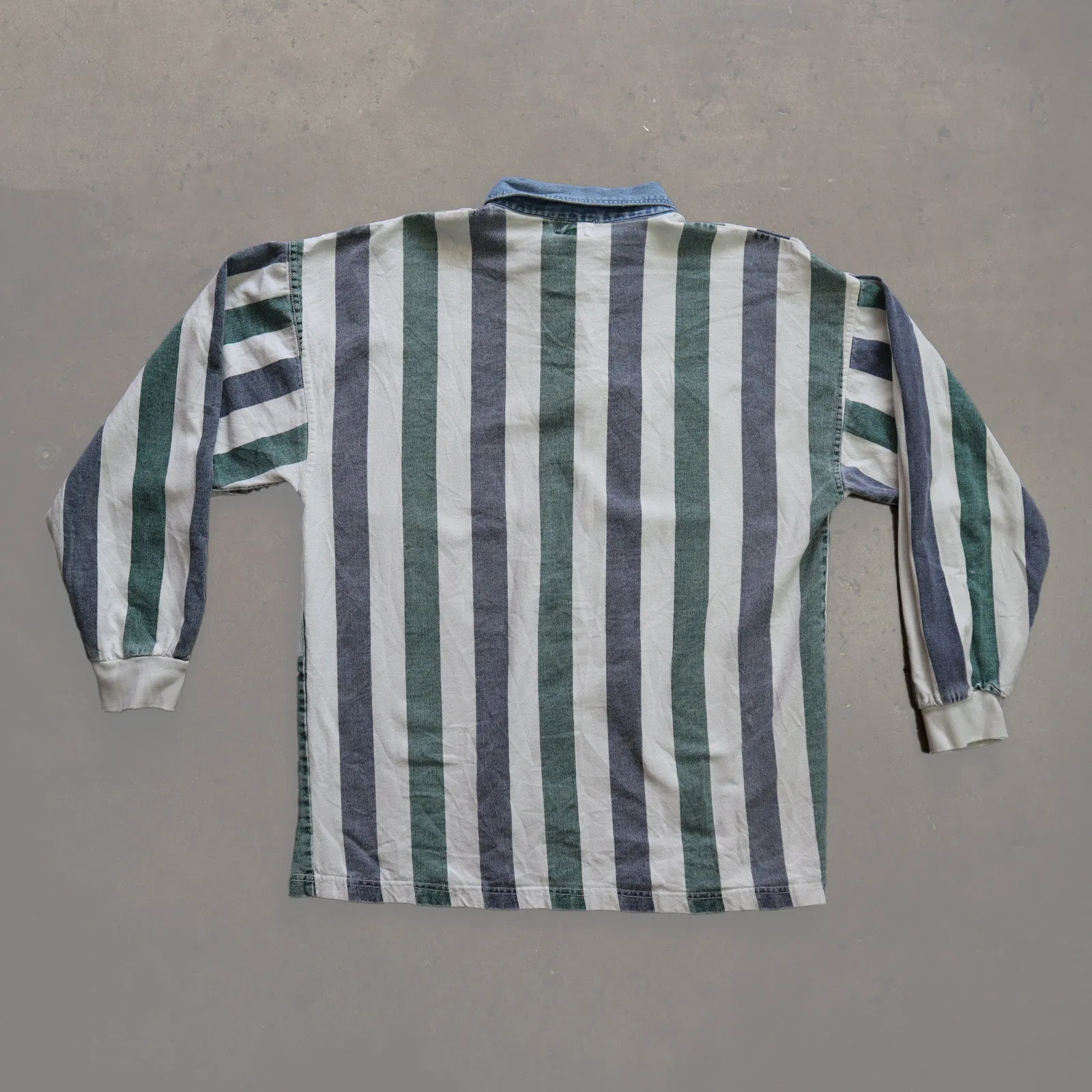 Stripe Rugby Polo With Denim Collar