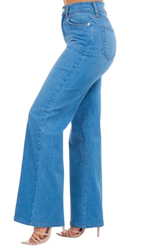 Striped Wide Leg Blue Jean Pants 33" Inseam