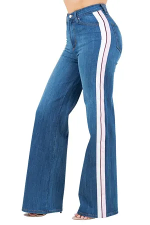 Striped Wide Leg Blue Jean Pants 33" Inseam