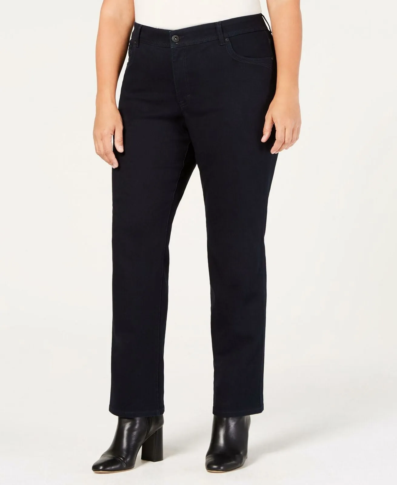 Style & Co Plus Size Tummy Control Straight-Leg Jeans Rinse 24W
