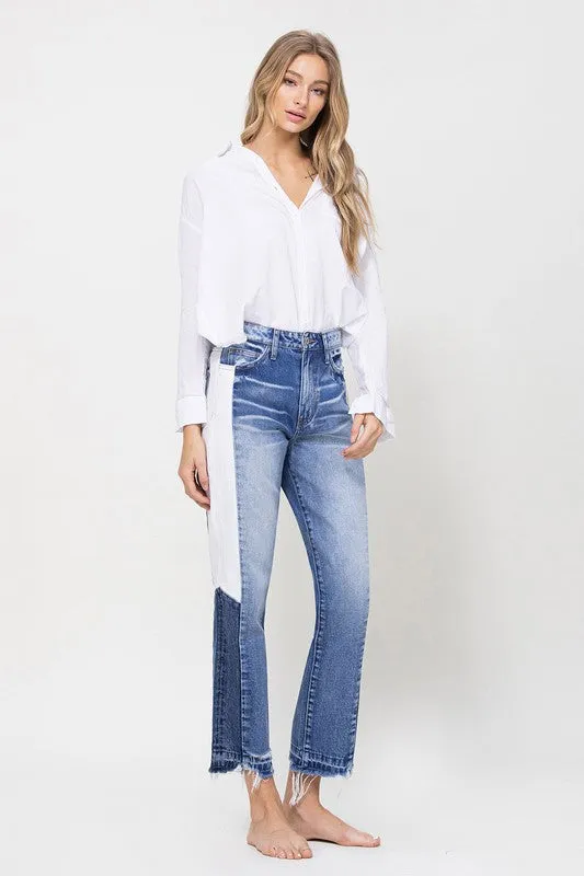 SUPER HIGH RISE STRAIGHT CROP W SIDE BLOCKING PANE*