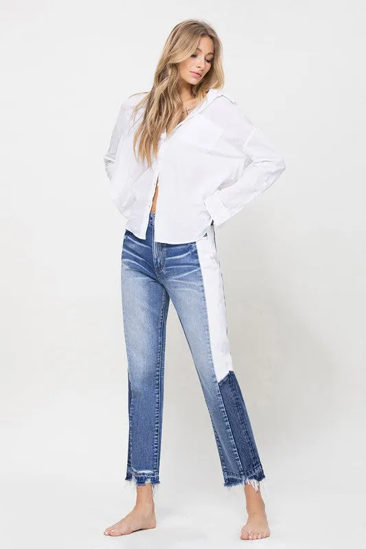 SUPER HIGH RISE STRAIGHT CROP W SIDE BLOCKING PANE*