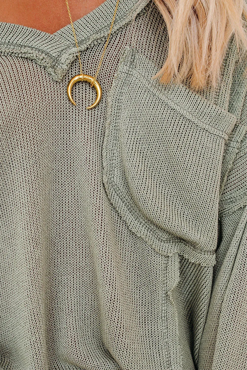 Swamp V Neck Puff Sleeve Lightweight Knit Sweater