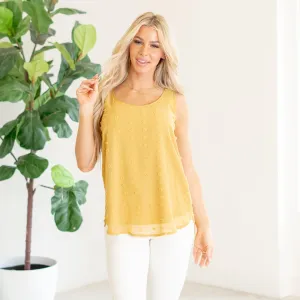 Swiss dot sleeveless round neck & round hem top