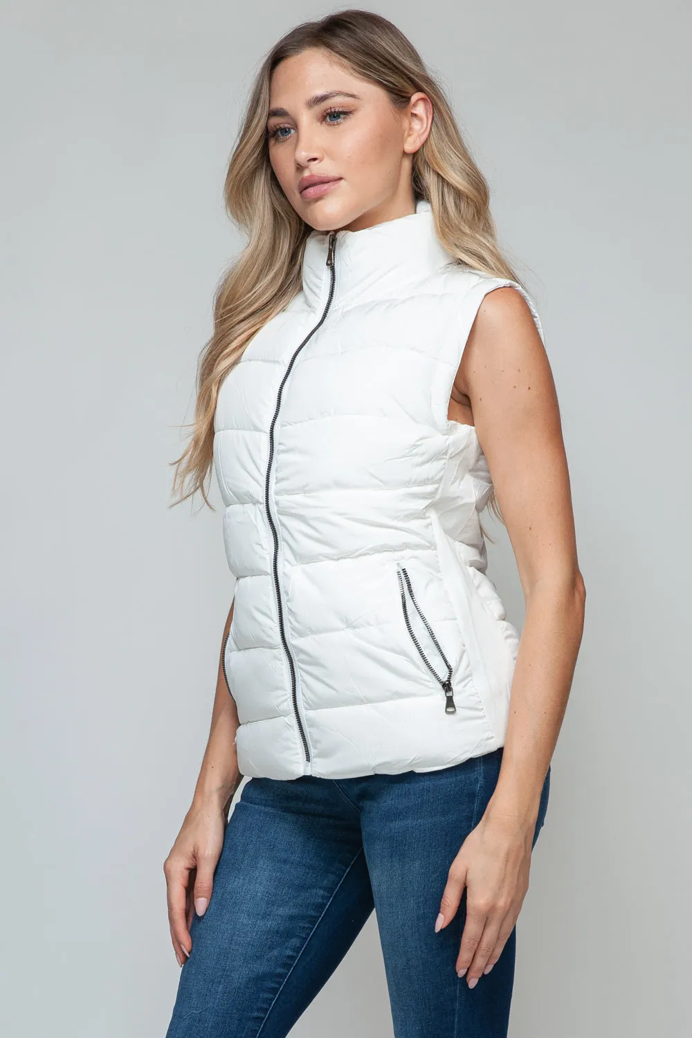 Tabitha White Zip Up Puffy Vest With Pockets