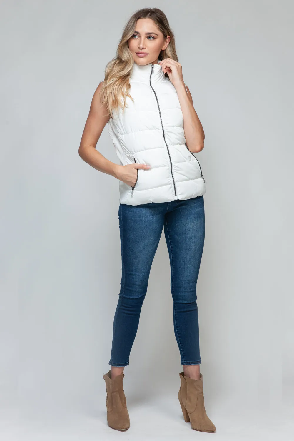 Tabitha White Zip Up Puffy Vest With Pockets