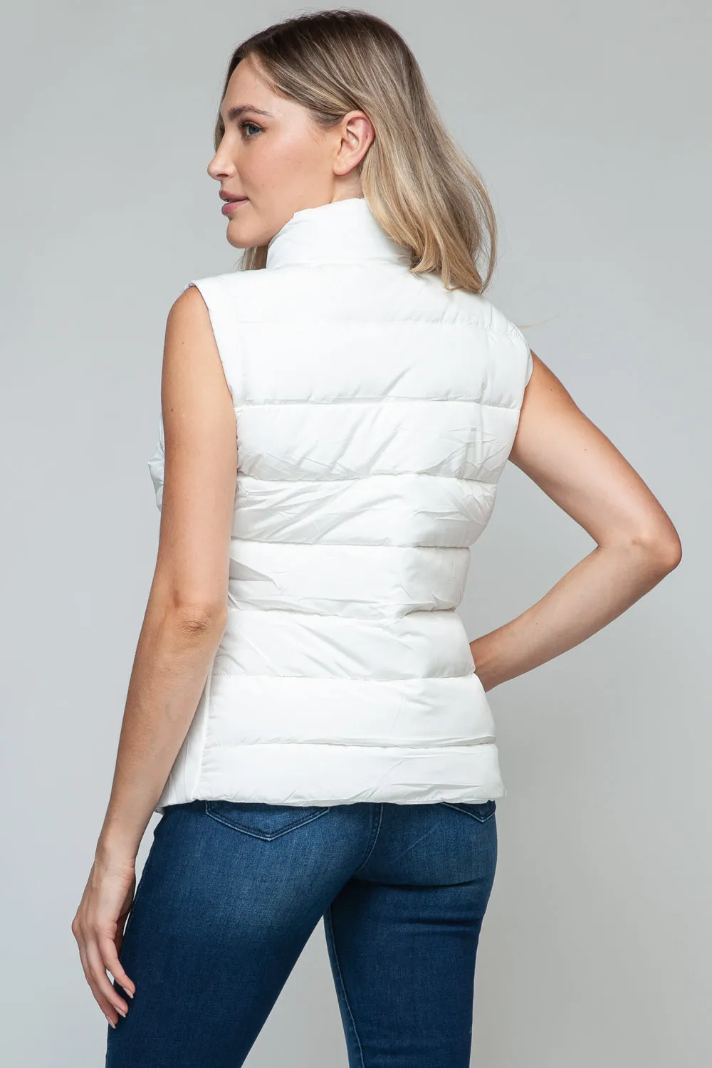 Tabitha White Zip Up Puffy Vest With Pockets