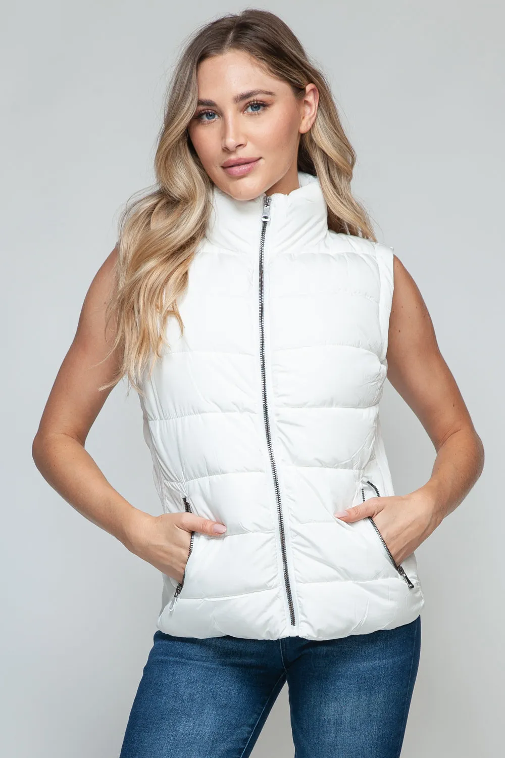 Tabitha White Zip Up Puffy Vest With Pockets