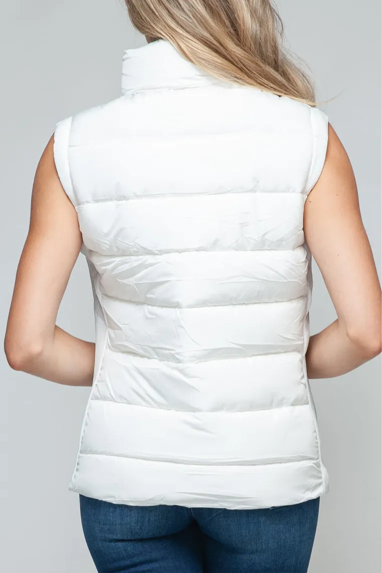 Tabitha White Zip Up Puffy Vest With Pockets